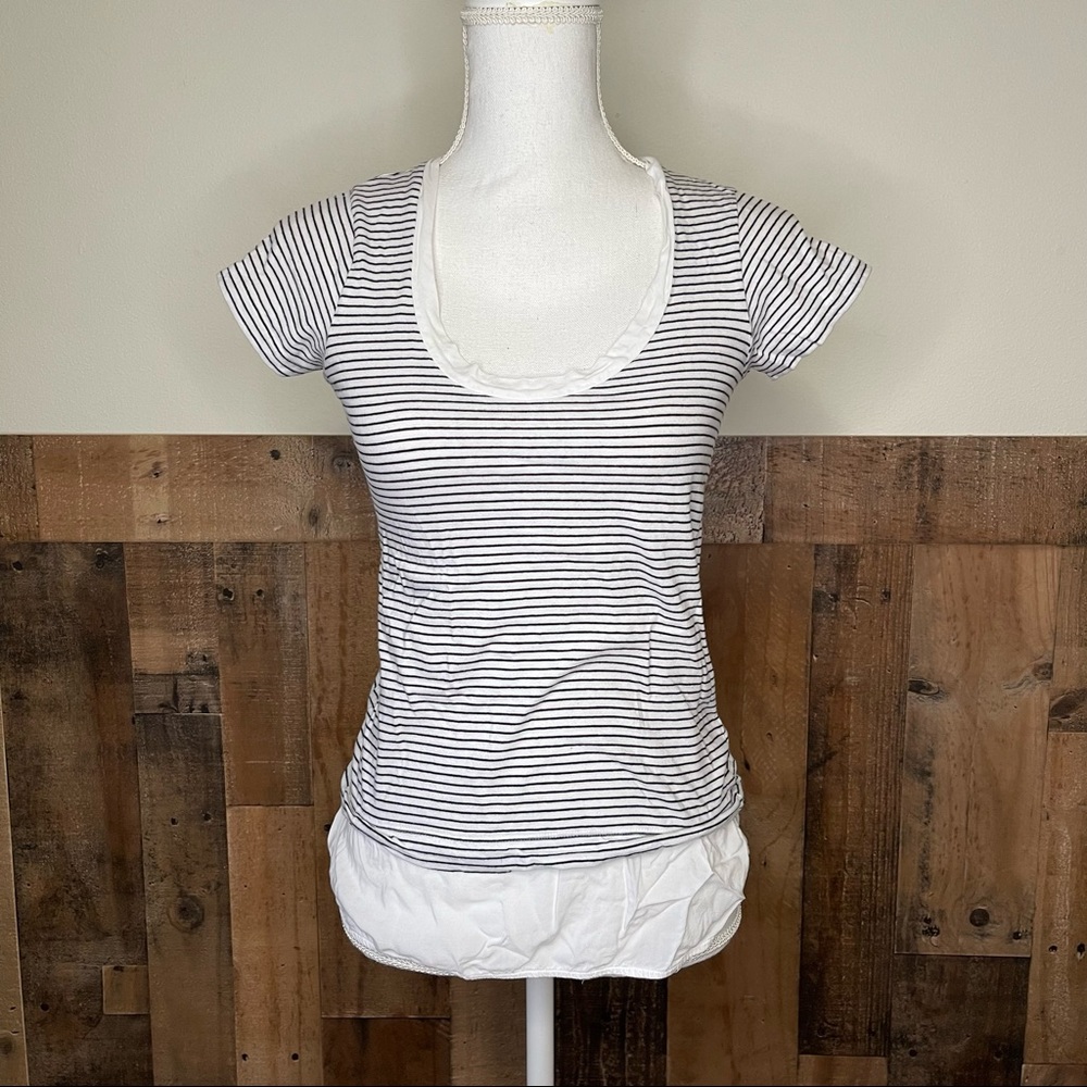 ZARA Striped Black/White Layered Tee Small
